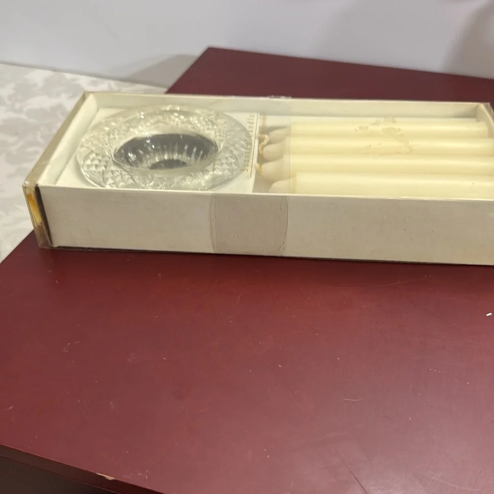 Vintage Unopened BALI Indonesian Cut Glass Taper Candle Holder with Candles